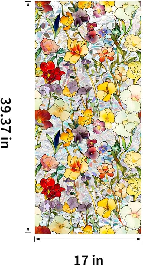 Floral Stained Glass Window Privacy Film, Retro Decorative Rainbow Window - Image 2