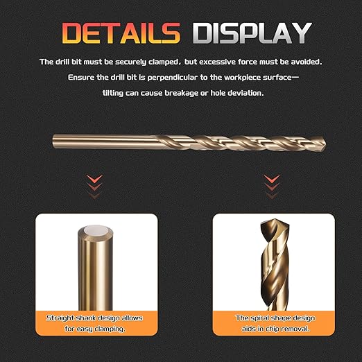 Drill Bit, #12 Cutting Diameter, 4341 HSS Gold Finish 135° Cutting Angle Number Jobber Bits - (Applications: for Drilling Soft Metal Plastic Wood), 10-Pieces