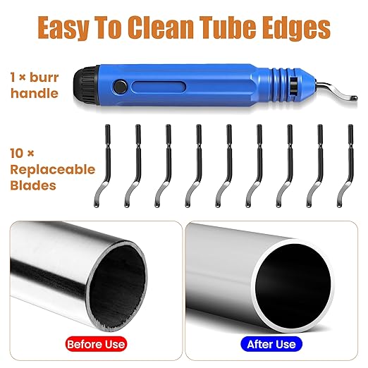 Deburring Tool with 10 High Speed Steel Blades Flexible Pipe Deburring Tool with Swivel Blades Anti-Slip Handle for 3D Printing Metal Copper PVC Aluminum Steel Wood Hole Edges (Model AMD015)