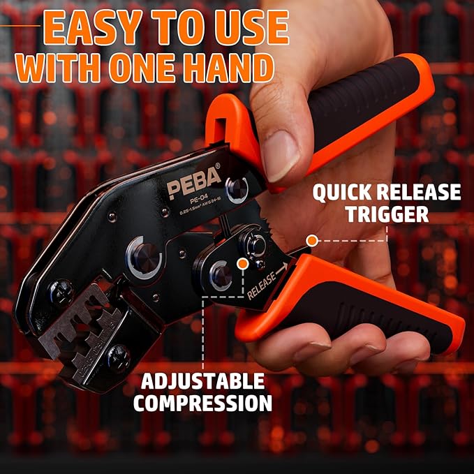 PEBA Crimping Tool Kit, 20 Types Spade Connectors, Ratchet Crimping Pliers AWG 24-14 for 2.8mm 3.5mm 3.9mm 4.8mm 6.3mm Open Barrels Pin Terminal | Speaker Connectors Terminal - Crimper Tool Kit