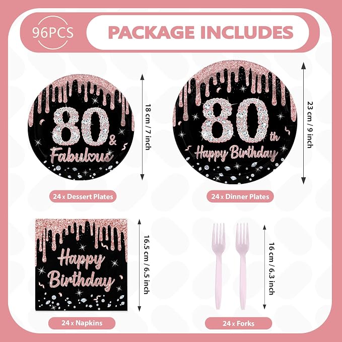 96 Pcs 80th Birthday Decorations - Image 2