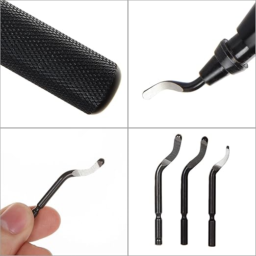 Acrux7 Deburring Tool with 15pcs Extra Rotary High Speed Steel Blades, Deburr Cutters Deburring Tool Kit for 3D Printing, Resin, Plastic, Metal, Copper, PVC Pipe (Black)
