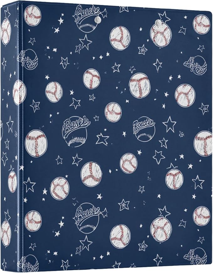 Baseballs and Stars Round Ring Binders 1.5 Inch Softball White Blue Purple 3 by Wamika