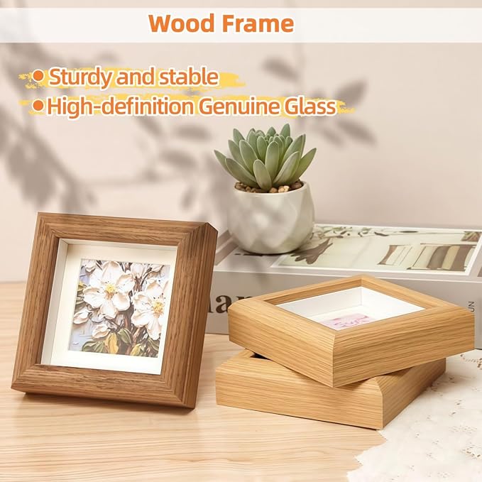 4x4 Shadow Box Picture Frame Real Glass Front, Small Shadow Box Frame Display - Image 3