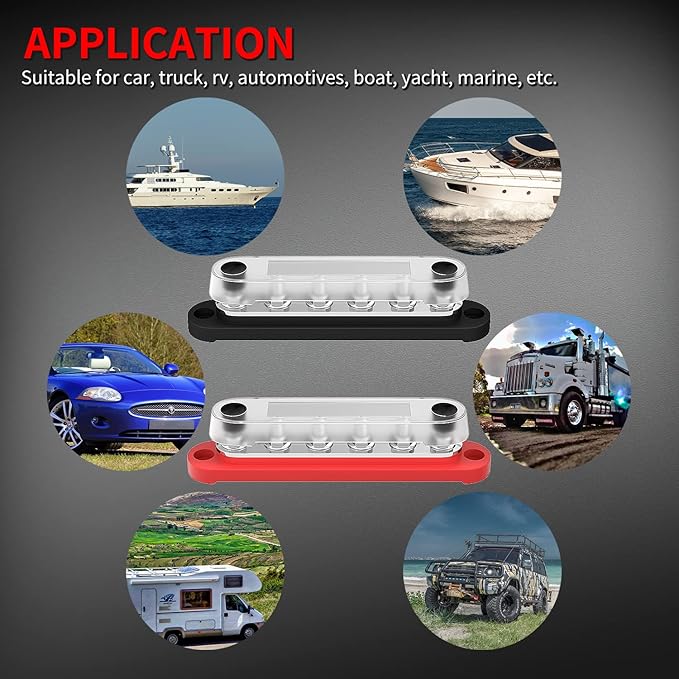 DAIERTEK Marine Bus Bar 12V 6 x 1/4" (M6) Terminal Studs 12 Volt Bus Bar Power Distribution Block with Cover Max 300V AC 48V DC Positive & Negative Battery Terminal Block for Automotive Car Boat