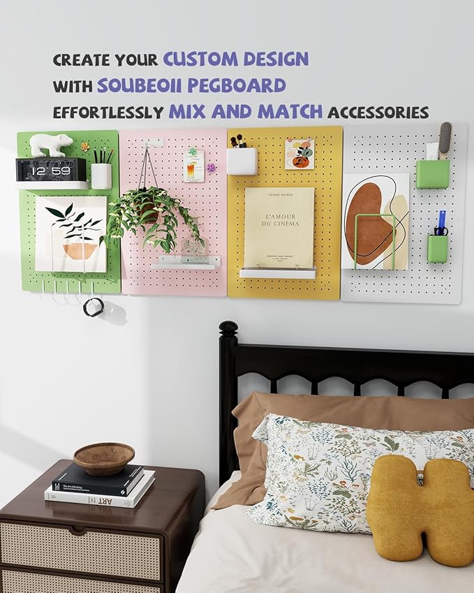 Metal Pegboard Kit — Carbon Steel Pegboards with 26 Accessories, Pegboard Wall Organizer for Home, Office, Study Room, Kitchen, Craft Room & Gaming Setup— 24″ × 16″ White Peg Board