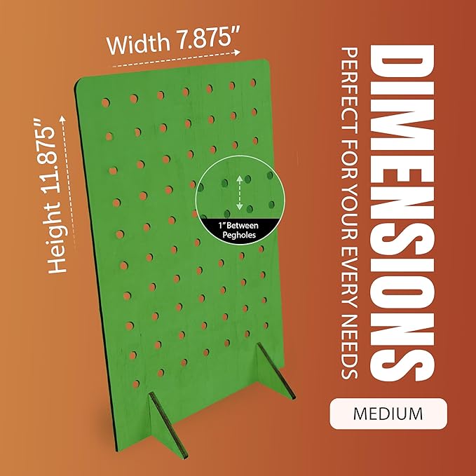 Torched Pegboard Display Stand for Jewelry, Craft Shows, Selling, Vendor Events, Tools, Peg Board Accessories Rack Organizer, Medium 8" L x 4.3" W x 12" H, Green