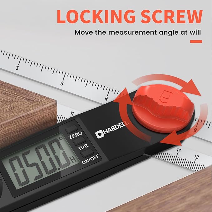 HARDELL Digital Angle Finder, 8 inch 230mm T-Bevel Protractor Ruler, Horizontal Vertical Bubble levels with Large LED Screen, 0-338 Degree Angle Measuring Tool, Suitable for Carpenters, Woodworkers