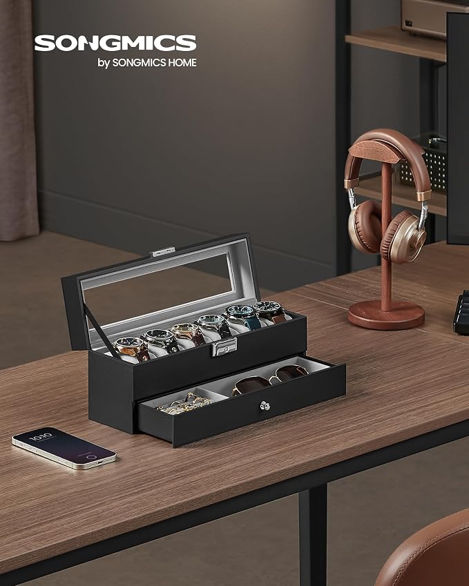 SONGMICS Watch Box, 6-Slot Watch Case Organizer - Image 2
