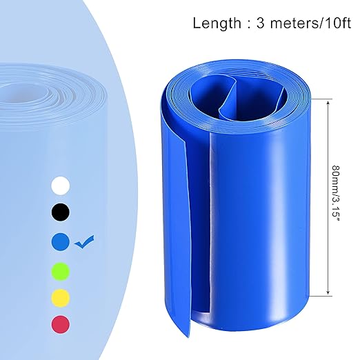 MECCANIXITY Battery Wrap PVC Heat Shrink Tubing 50mm Dia 80mm Flat 10 Feet(3meters) Blue Good Insulation for Battery Pack