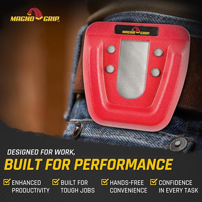 MagnoGrip 002-290 Quick Snap Magnetic Tape Measure Holder - Heavy-Duty, Durable, Hands-Free Magnetic Holder for Construction, Carpentry, & Tool Belts - Ideal for Professionals & DIY Enthusiasts, Red