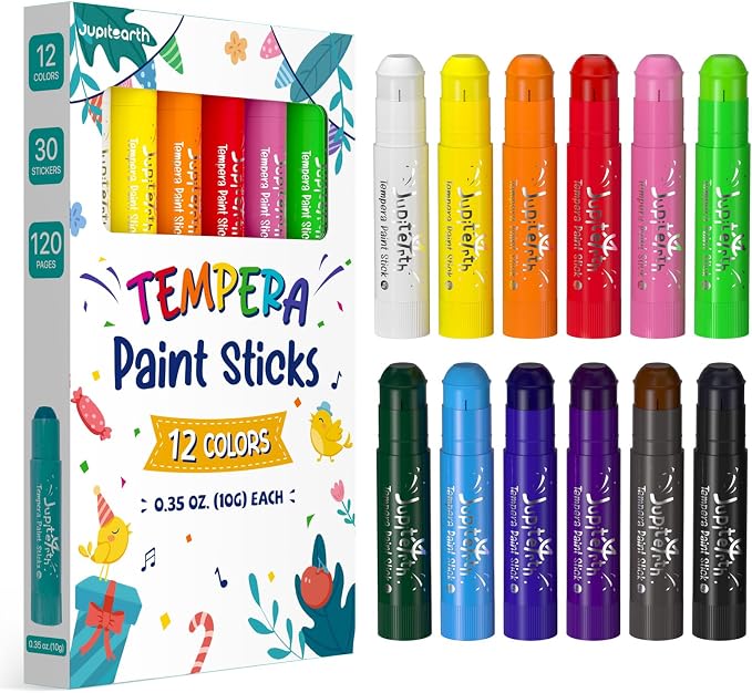 JUPITEARTH 12 Colors Tempera Paint Sticks by JUPITEARTH