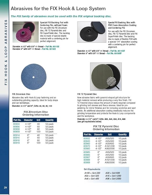 CS Unitec 80960 FIX Disc with Hook & Loop Fasterning, TZ Pyramid, 4-1/2" Diameter, A30/600 Grit, (Pack of 10)