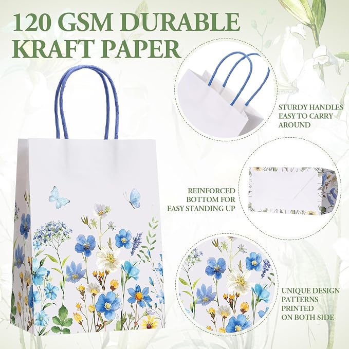 Gaillty 48 Pcs Wildflower Paper Gift Bags 6 Styles, Floral Goodie Bags - Image 3