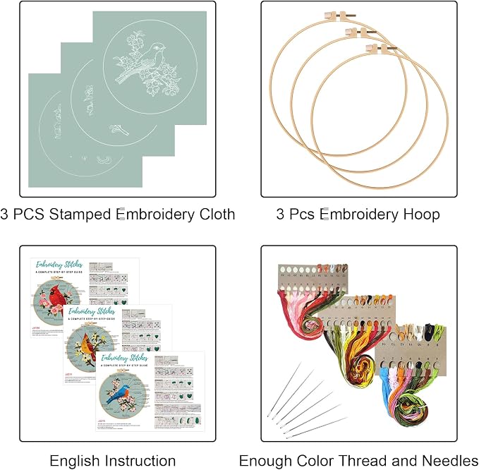 Louise Maelys 3 Sets Bird Embroidery Kits - Image 2