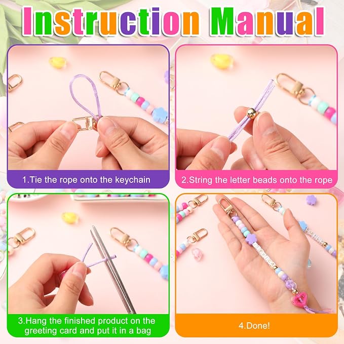 Landical 564 Pcs DIY Bead Keychain Kit Heart Shaped Key Chain Making Craft - Image 2