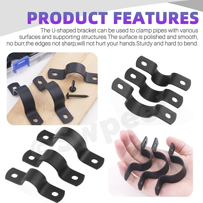Swpeet 10Pcs 20mm Two Hole U Bracket Clamp with 20Pcs Self-tapping Screws Kit, U-Clamps, Metal Pipe Clamps, Pipe Strap Clamps, Conduit Tension Clips for Fixing Pipe or Cable