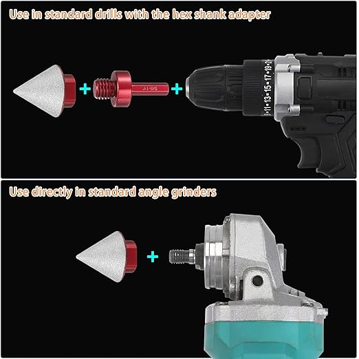 HARFINGTON Diamond Beveling Chamfer Bits 35mm Dia 5/8-11 Thread Cone Grinder Bit with Adapter, Countersink Drill Bit to Enlarge Holes for Porcelain Tile, Marble, Ceramic, Glass, Stones