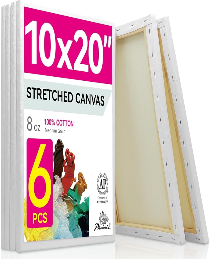 PHOENIX Long Stretched Canvas for Painting 10x20 Inch/6 Value Pack, 8 Oz Triple by PHOENIX