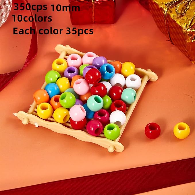 350pcs 10mm Plastics Acrylic Beads Mix 10 Color Large Hole Pony Hair Beads - Image 2