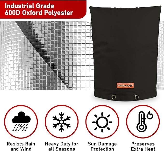 Redford Supply Co. Cold Snap (5°F) Backflow Preventer Insulation Cover, 20"W x 34"H, Pipe Insulation, Water Sprinkler Covers for Outside, Sprinkler Backflow Cover for Winter, Well Pump Bag (Black)