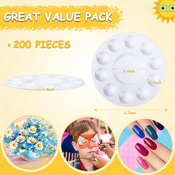 200 Pack Back to School Paint Palettes Bulk 6.7 Inch Round Washable Plastic - Image 2