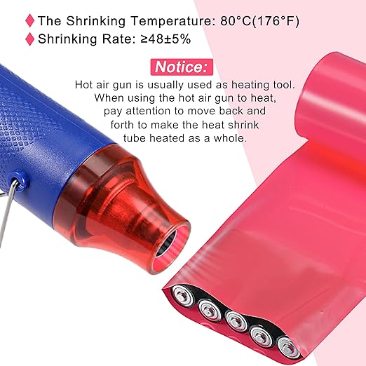 MECCANIXITY Battery Wrap PVC Heat Shrink Tubing 55mm Dia 85mm Flat 10 Feet(3meters) Red Good Insulation for Battery Pack
