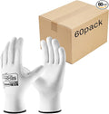 COOLJOB 60 Pairs Safety Work Gloves Pack Bulk with Grip PU Coating, 13 Gauge Seamless Knit Gloves with Polyurethane Dipped for Warehouse Working, Breathable Lightweight for Men Women, White Xlarge