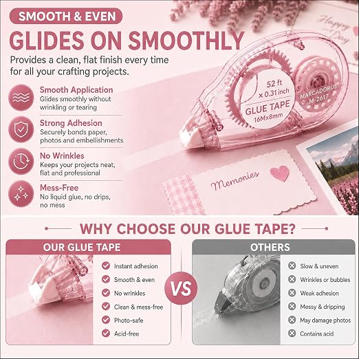 MARCADORUS Double Sided Tape Roller, Scrapbook Glue Tape 6 Pack, Extra-Long | - Image 5
