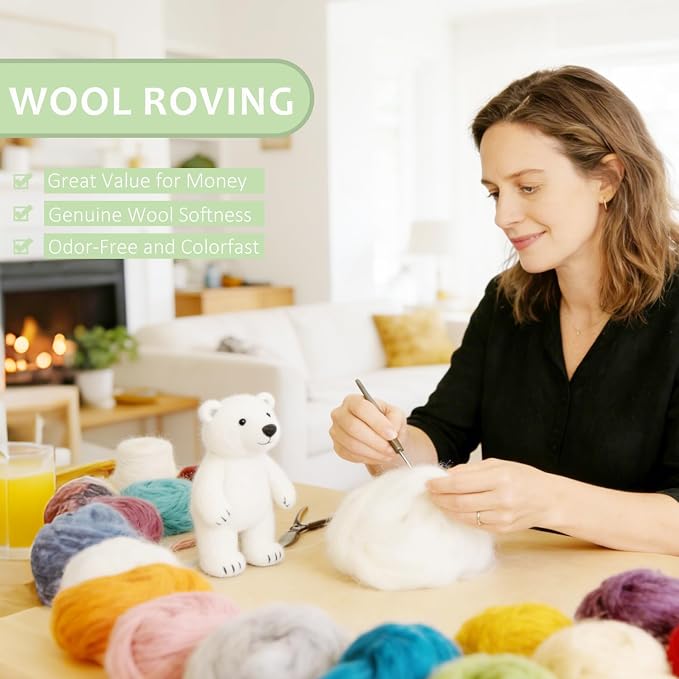 Wool Roving Sharp Green, 3.4oz Needle Felting Wool, Perfect Felting Wool - Image 3
