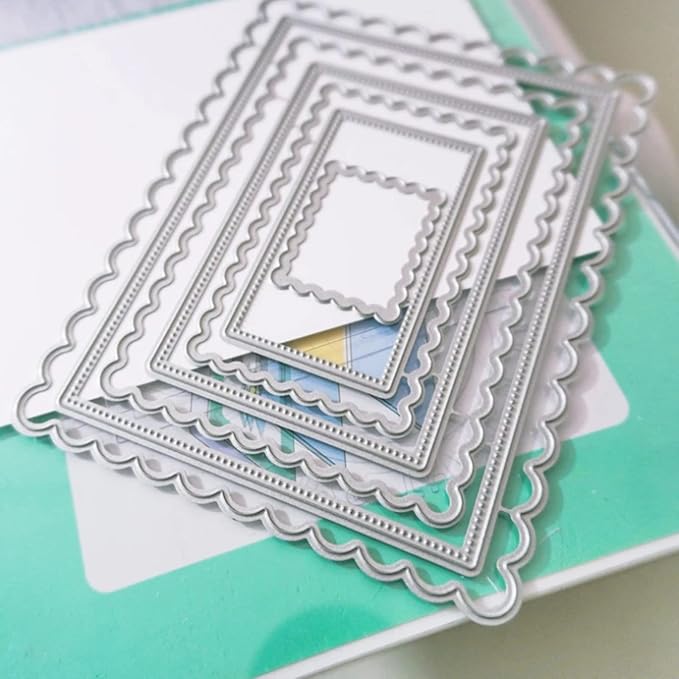 hinana 7pcs/Set Rectangle Frame Metal Die Cuts, Scallops Stitched Nesting Tag - Image 7