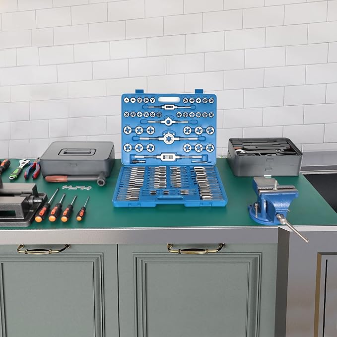 110 PCS Metric Tap and Die Set, Metric Screw Threads M2-M18 for Cutting External and Internal Threading, Come with Storage Case and Complete Accessories