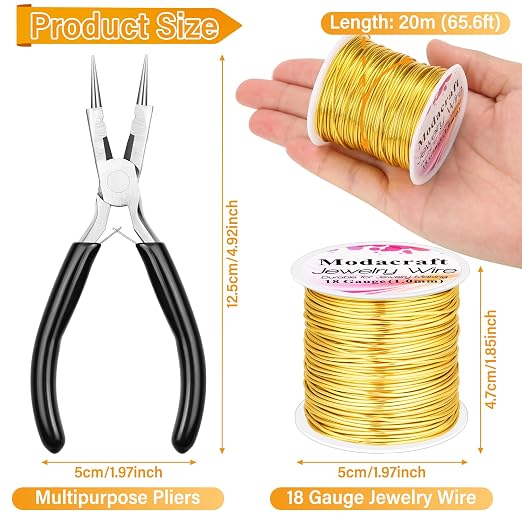 Modacraft 18 Gauge Gold Jewelry Wire & 4-in-1 Pliers Kit - 65FT Tarnish - Image 4