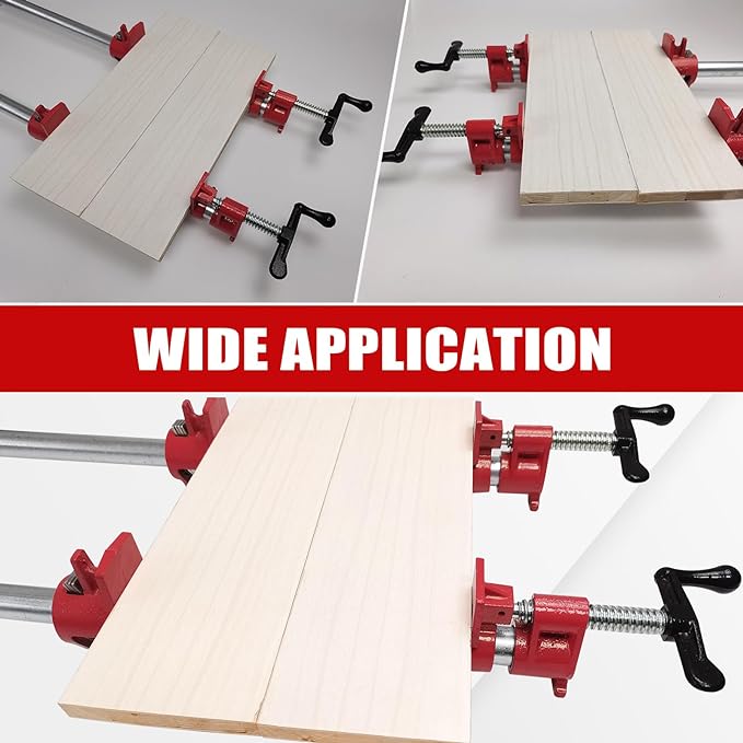 3/4" Wood Gluing Pipe Clamp Set with Unique Foot Design Red Heavy Duty Bar Clamps Cast Iron Quick Release Pipe Clamp Tools for Woodworking (6pc, 3/4" with foot)