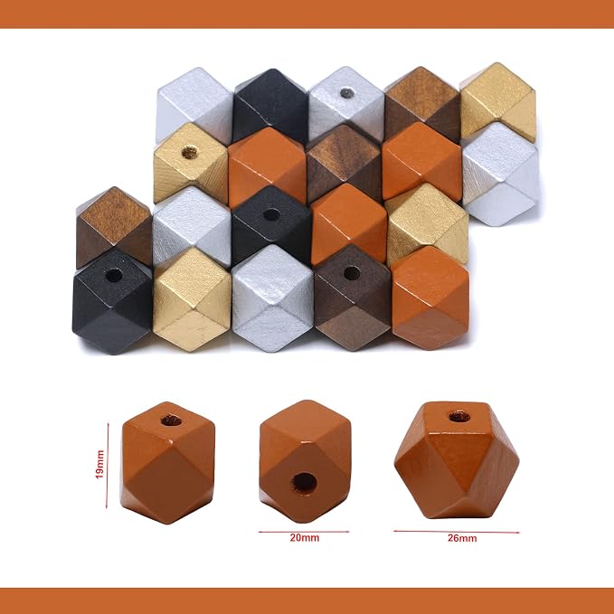 20mm Geometric Wooden Beads Variety Pack Painted Wood Beads Polygon Wooden - Image 7