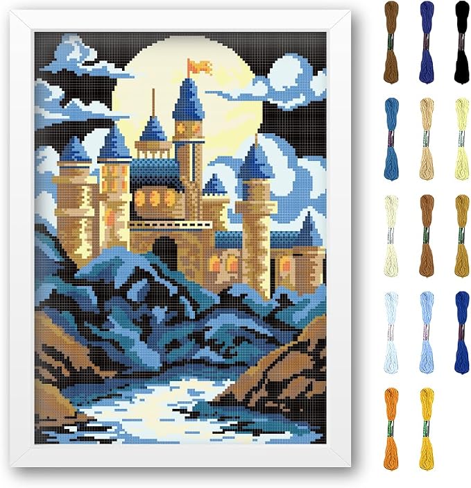 FREEBLOSS DIY Cross Stitch Wall Painting Castle Pattern Cross Stitch Kit Home by FreeandCreativeCraftsArt