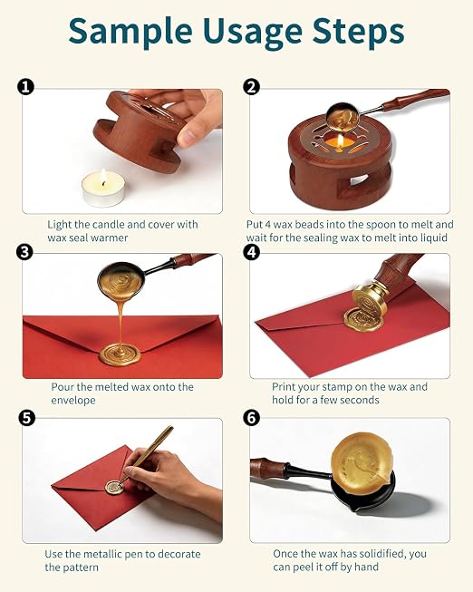 Wax Seal Stamp Kit for Beginners: Wax Sealing Tool Set 3 Brass Stamp Heads - Image 7