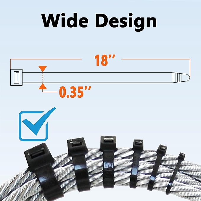 200lb Zip Ties Heavy Duty 18 Inch 70pcs, Large White Cable Tie, Thick Heat - Image 2