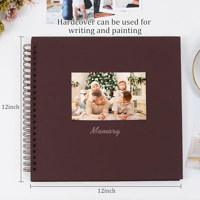RECUTMS 12x12 Scrapbook 60 Page Kraft Paper DIY Travel Kids Album Coffee | - Image 3