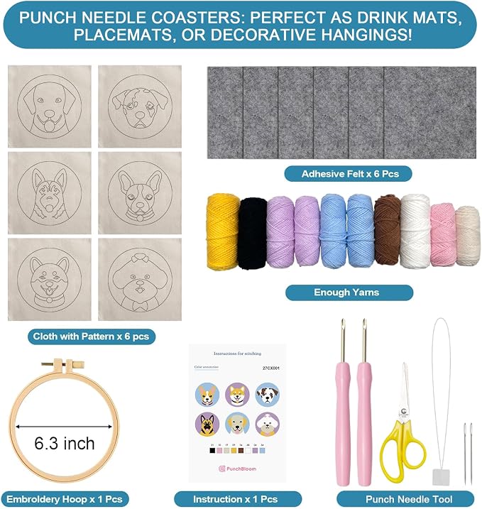 Punch Needle Coaster Kit for Adults Beginners, Easy Punch Embroidery Starter Set - Image 3