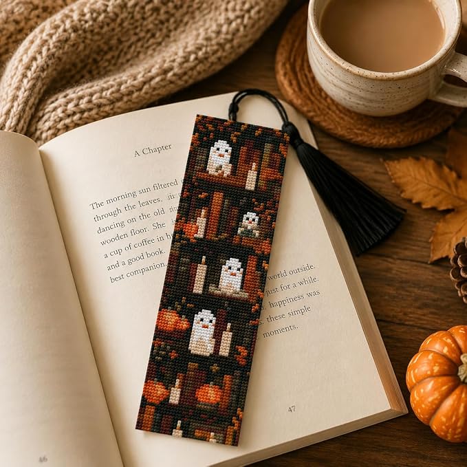 NEGEKFKX 4 Pcs Fall Cross Stitch Bookmark Kit - Image 3