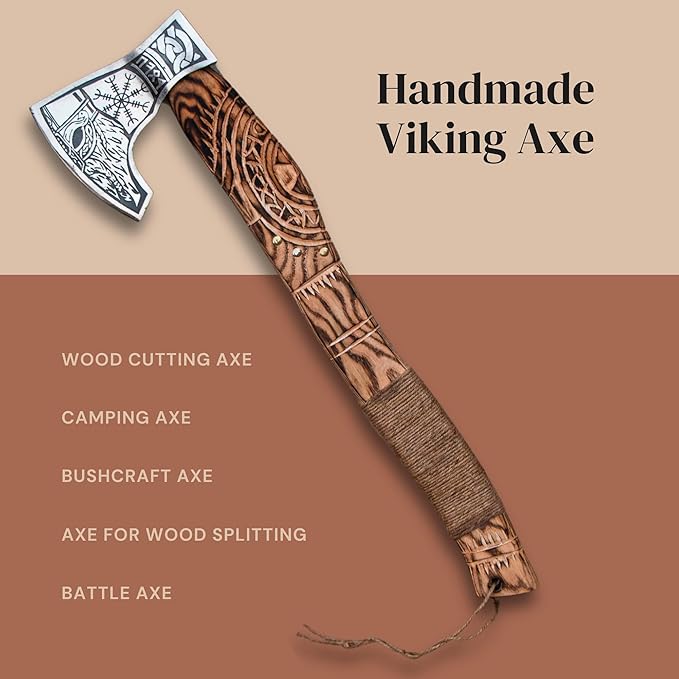 Custom Gift Forged Carbon Steel Viking Axe, Viking Bearded Deocrative Throwing Axe 22 inch 3738