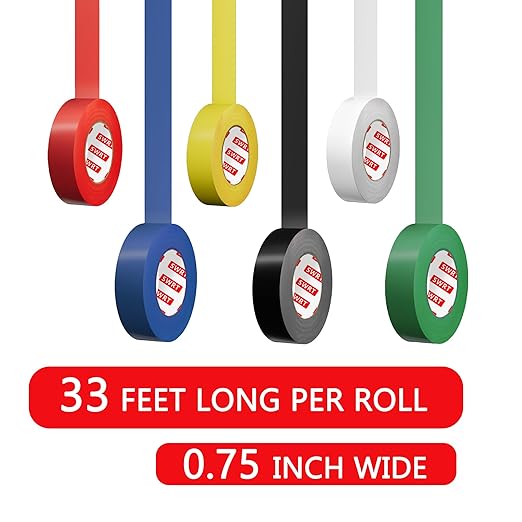 SWRT 6 Pack Colored Electrical Tape, 0.75 in x 33 FT High Temp Electric Tape Under 600V for All Weather, UV Protection, Flame Retardant, Suitable for Domestic, Commercial, and Industrial environments