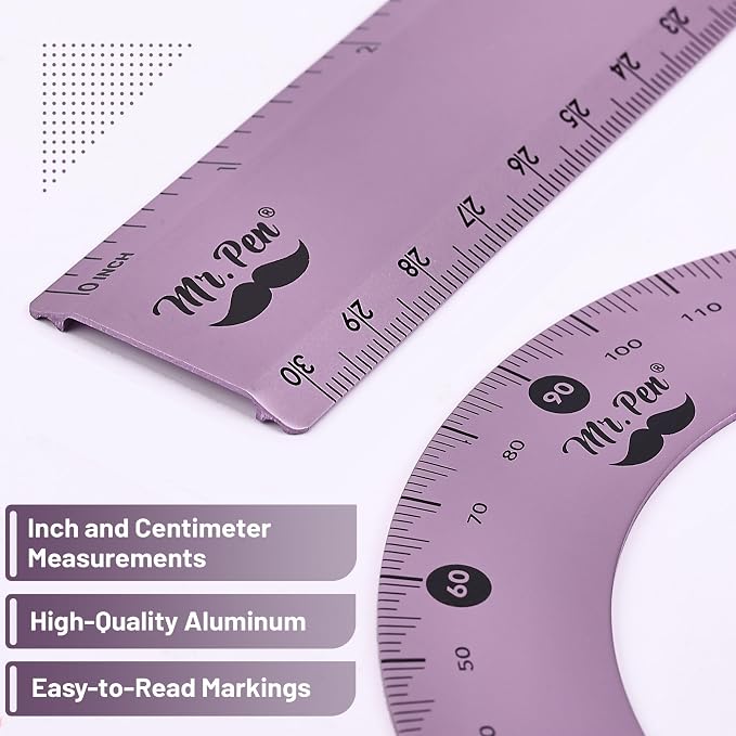 Mr. Pen- Metal Geometry Kit, 4 Pack, 45° & 30°/60° Set Squares | 6" Protractor - Image 4
