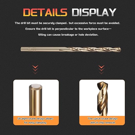 Drill Bit, #27 Cutting Diameter, 4341 HSS Gold Finish 135° Cutting Angle Number Jobber Bits - (Applications: for Drilling Soft Metal Plastic Wood), 5-Pieces