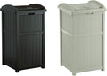 Suncast 2 Pack 33 Gallon Durable Plastic Hideaway Outdoor Garbage Can with Secure Lid and Wicker Design for Home Backyards, 1 Java Brown and 1 Taupe