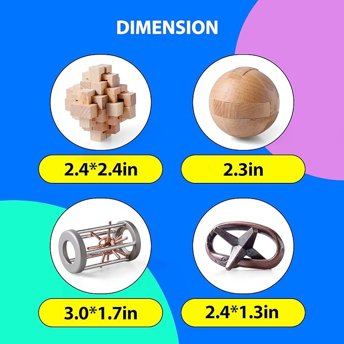 4Pcs Wooden and Metal Puzzles Gift - Image 3