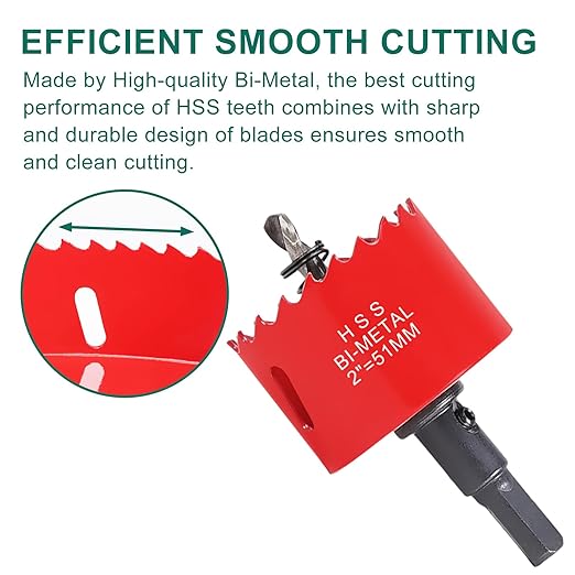 HYCHIKA 2 Inch/51mm Hole Saw,Bi-Metal Cutter Hole Max Cutting Depth 32mm with 1 Arbor Drill Bit for Wood Cutting Cornhole Plastic Drywall Boards Fiberboard