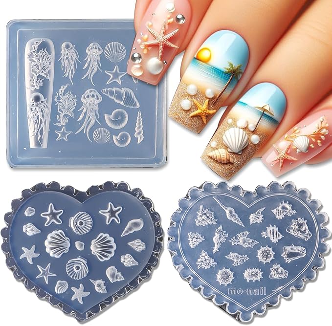 3D Shell Starfish Silicone Nail Molds, Summer Beach Style Nails Design Tools by SUTOZMIWE