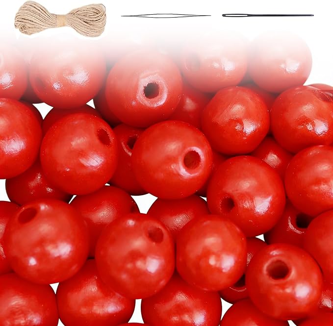 200Pcs Red Large Wooden Beads - 16mm by SMANTA